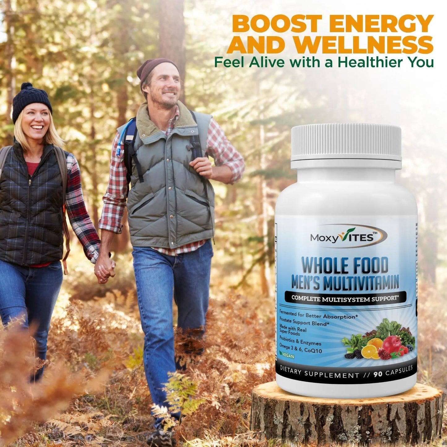Methylated Mens Multivitamins - Daily Mens Vitamins with 44 Organic Whole Food - Multivitamin for Men with Iron & Fermented Nutrients MoxyVites