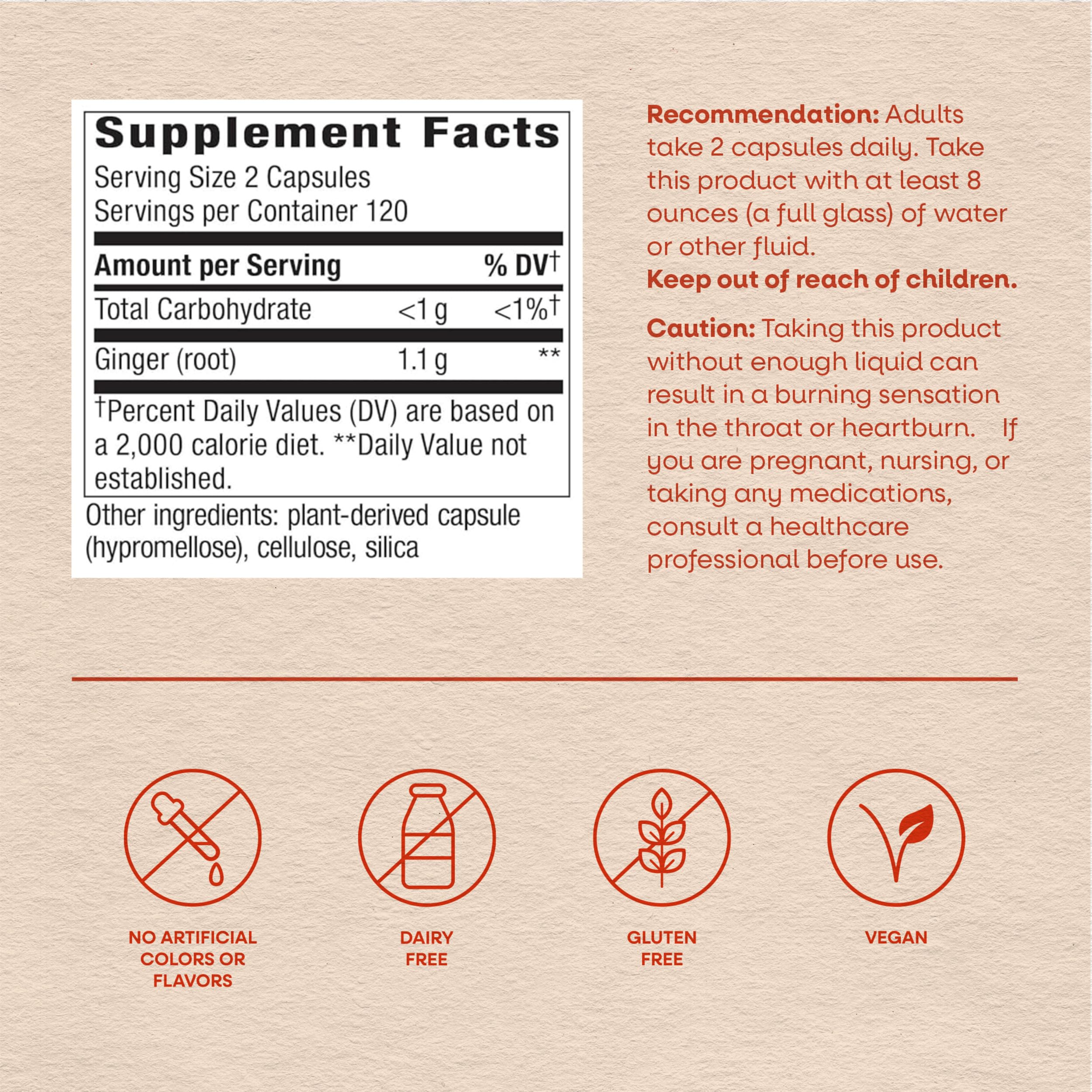Nature’s Way Ginger Root Capsules, 1100 mg per 2-Capsule Serving Ginger Supplement for Digestive Comfort and Motion-Related Nausea Support