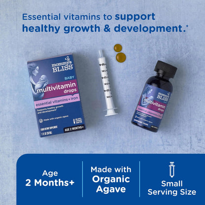 Mommy's Bliss Baby Multivitamin + Iron, Daily Essential Baby Vitamins for Immune Support, Healthy Growth & Bone Development, Age 2 Months+, 30 ml Mommy's Bliss