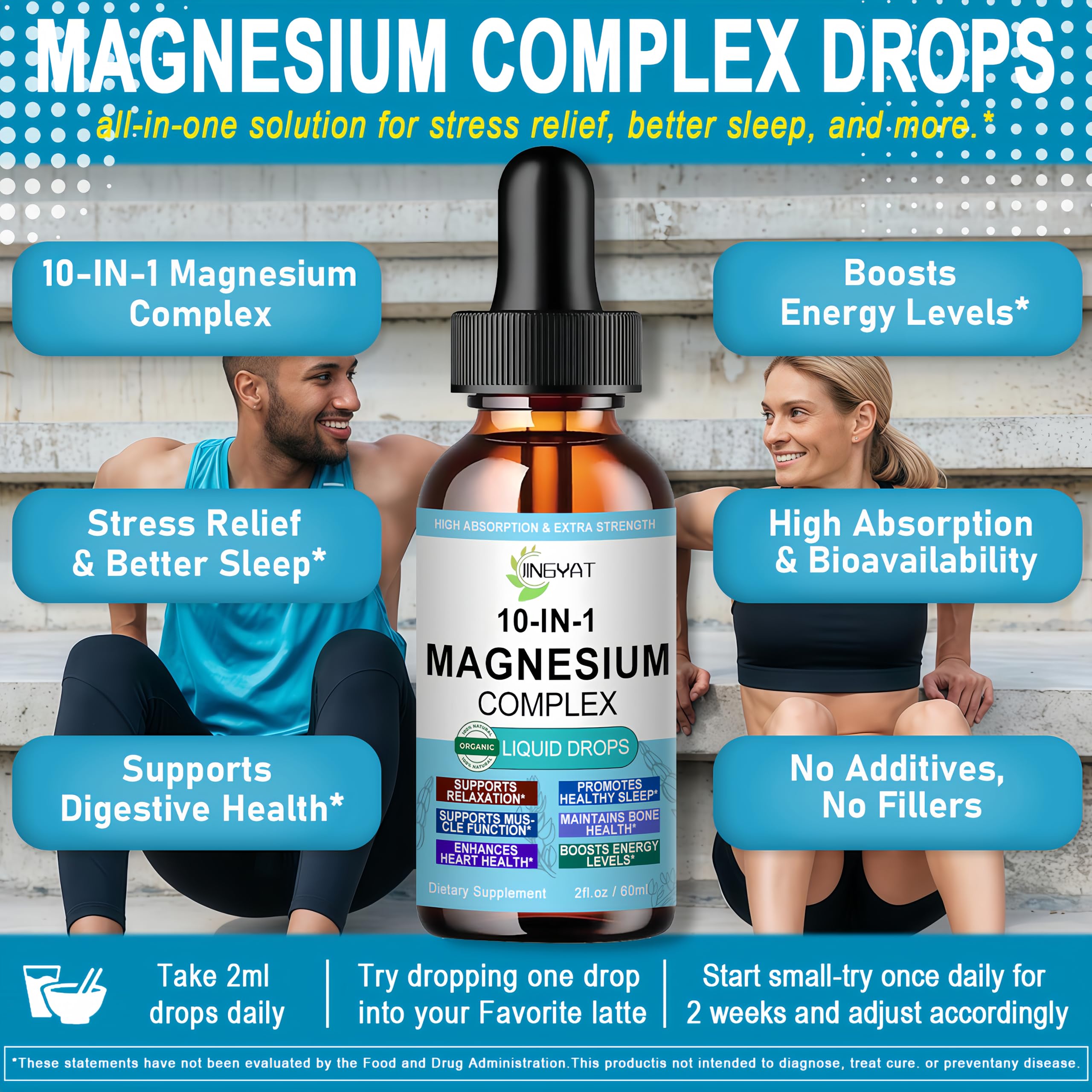 High Absorption Magnesium Complex Drops | 10-in-1 Liquid Magnesium Complex for Women & Men with Glycinate,Citrate,Taurate | for Stress Relief,Sleep,Heart Health | Vegan,Non-GMO,Fast-Acting Formula JINGYAT buy supplements Au