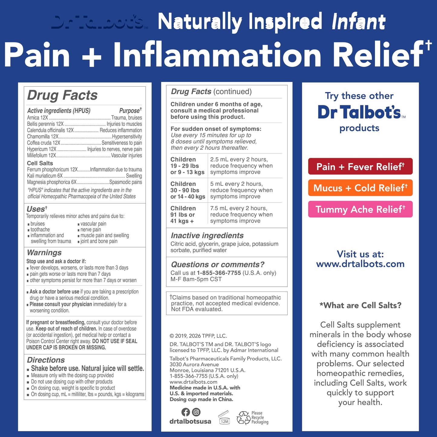 Dr. Talbot's Pain + Inflammation Relief Liquid Medicine for Children, Includes Dosage Cup, Grape Juice Flavor, 4 Fl Oz (Packaging May Vary) Dr. Talbot'sBuy Supplements Australia