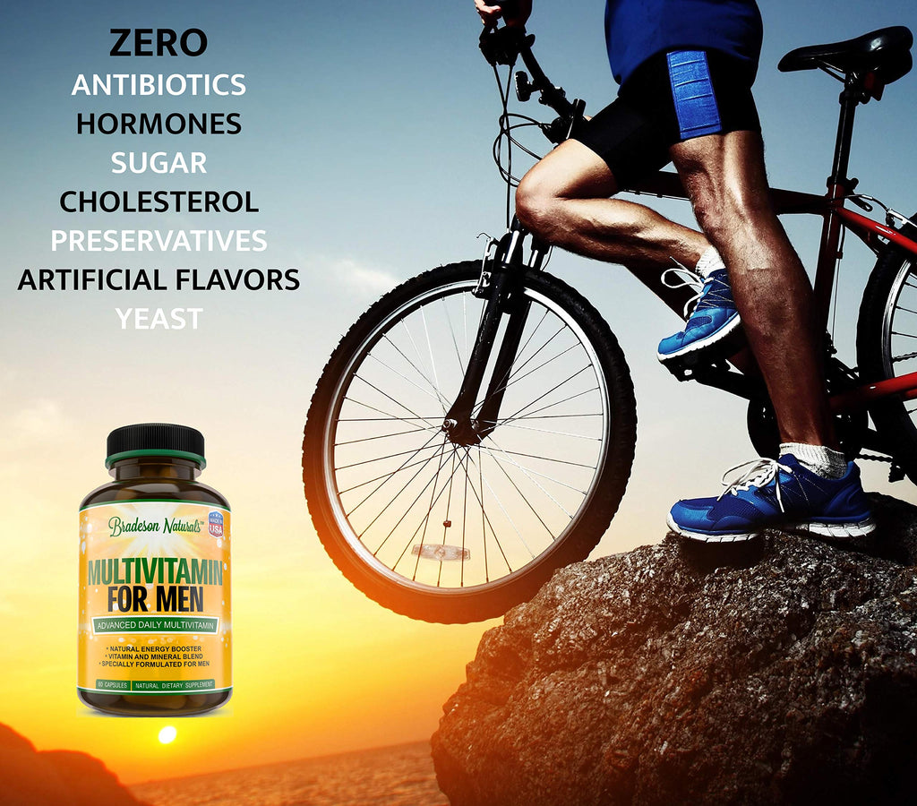 Bradeson Naturals Men's Multivitamin Supplement for Energy, Focus and Performance. Mens Vitamins A, C, D, E & B12, Zinc, Calcium, Magnesium & More. Multi Vitamin 60 Capsules Made in The USA Bradeson NaturalsBuy Supplements Australia