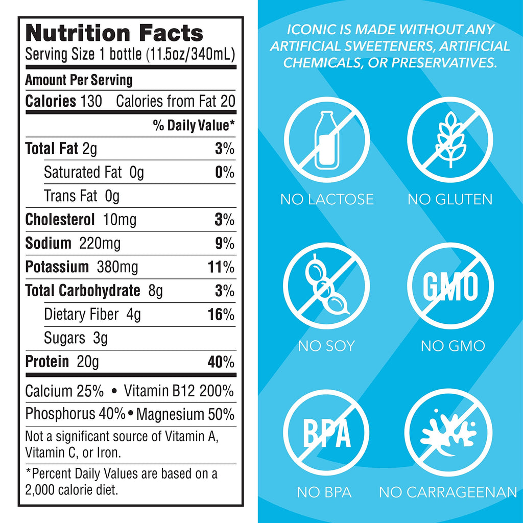 Iconic Protein Drinks, Vanilla Bean (12 Pack) - Sugar Free & Low Carb - 20g Grass Fed Protein - Lactose Free, Gluten Free, Non-GMO, Kosher - Keto Friendly Protein Shakes ICONIC buy supplements Au