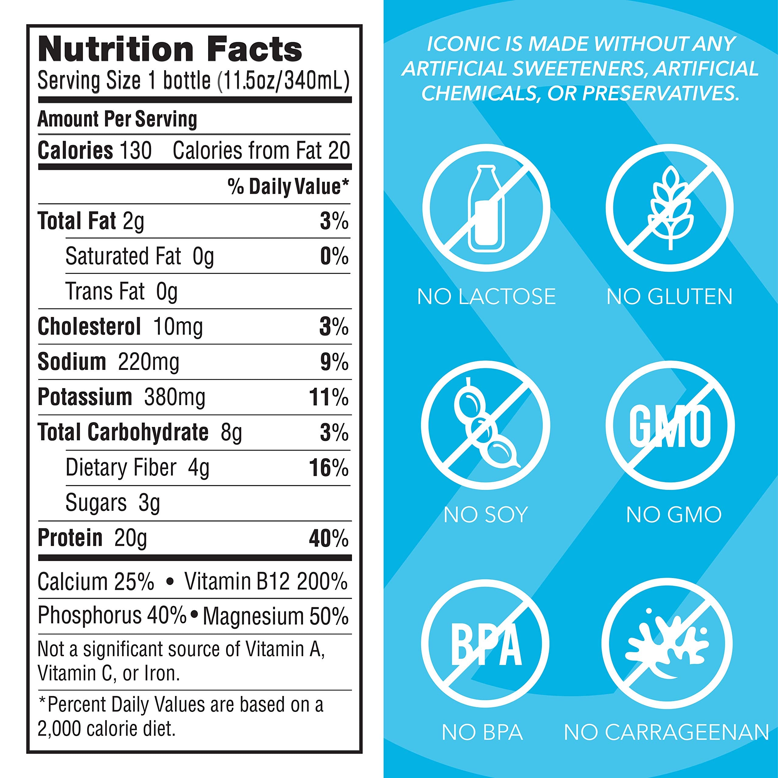 Iconic Protein Drinks, Vanilla Bean (12 Pack) - Sugar Free & Low Carb - 20g Grass Fed Protein - Lactose Free, Gluten Free, Non-GMO, Kosher - Keto Friendly Protein Shakes ICONIC buy supplements Au