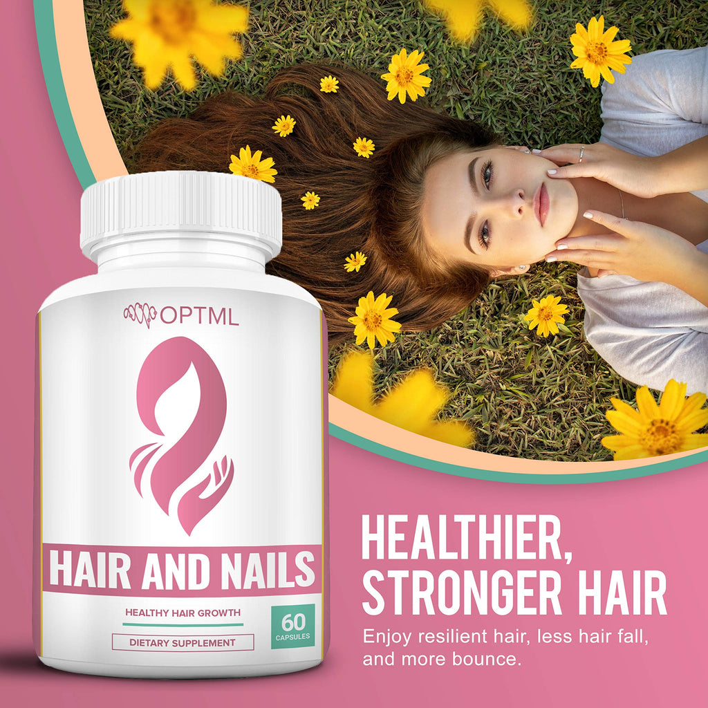 OPTML Hair and Nail Vitamins for Hair Growth and Thickness, Biotin-Infused Hair Pills, Hair Vitamins for Faster Hair Growth and Healthy Nails, for Women and Men, 60 Capsules OPTML buy supplements Au