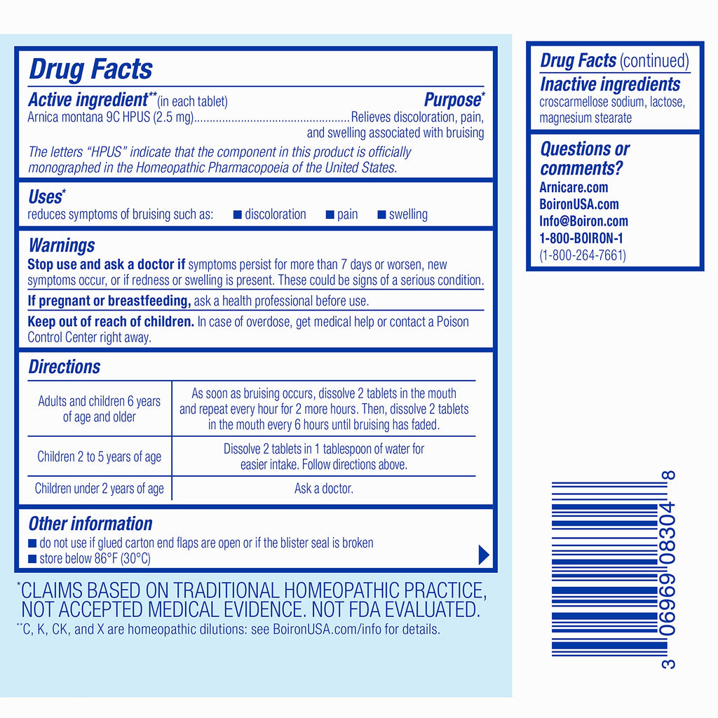 Boiron Arnicare Bruise for Relief of Pain or Swelling from Injuries, and Discoloration of Bruises - 60 Tablets BoironBuy Supplements Australia