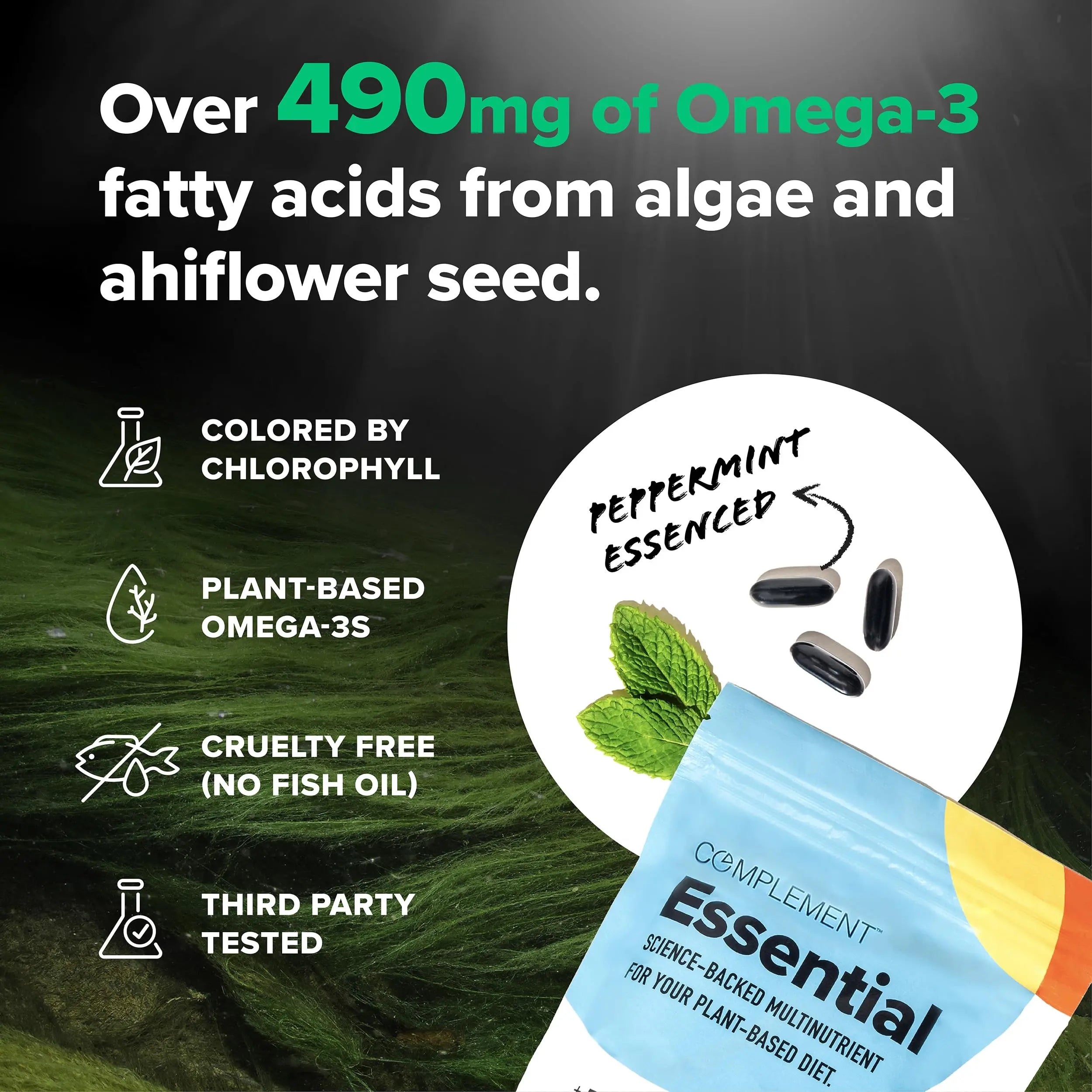 Complement Essential Vegan Multivitamin for Men & Women (60 Servings, 180 Capsules) with Omega-3 DHA & EPA, B12, Vitamin D3 & K2 Complement