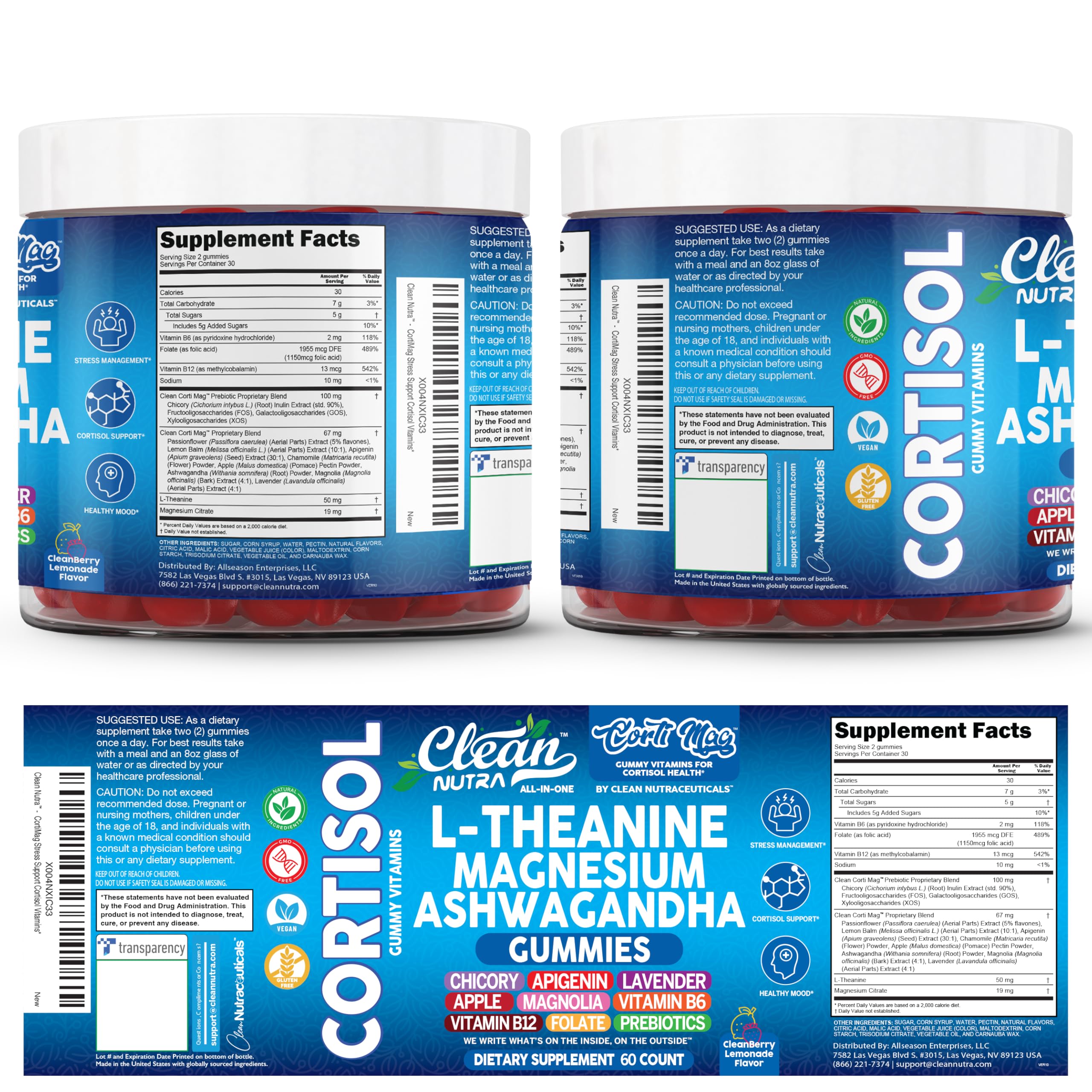 Clean Nutra Cortisol Supplement Gummies L-Theanine Magnesium Ashwagandha Apigenin Vitamin B6 Sleep and Calm Support Lavender Chicory Prebiotic Advanced Gummy Formula Clean NutraceuticalsBuy Supplements Australia
