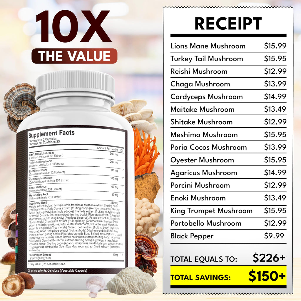 NEW AGE Lions Mane Mushroom Supplement with Turkey Tail Reishi Cordyceps Chaga with Marshmallow Root - 120 Count