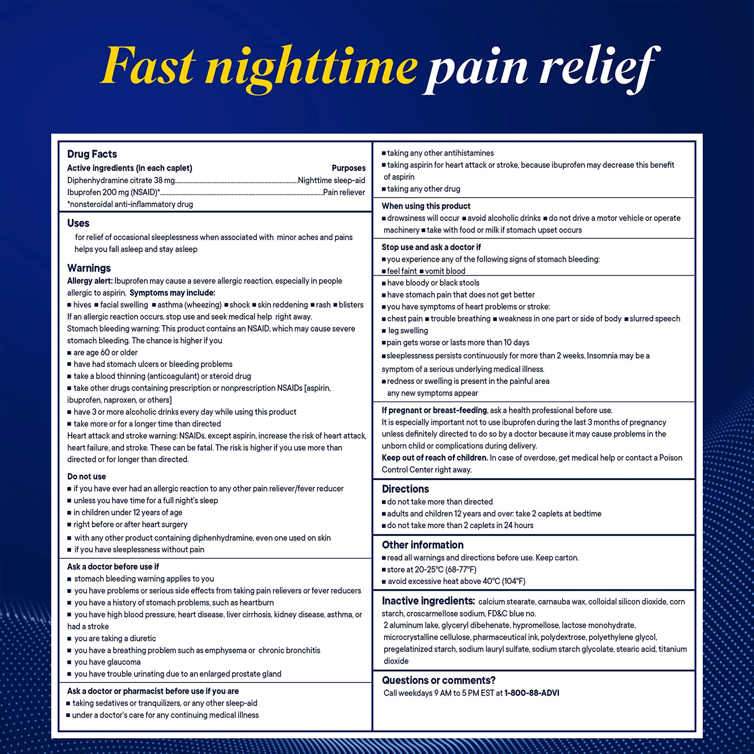Advil PM Pain Reliever and Nighttime Sleep Aid, Pain Medicine with Ibuprofen for Pain Relief and Diphenhydramine Citrate for a Sleep Aid - 40 Coated Caplets AdvilBuy Supplements Australia