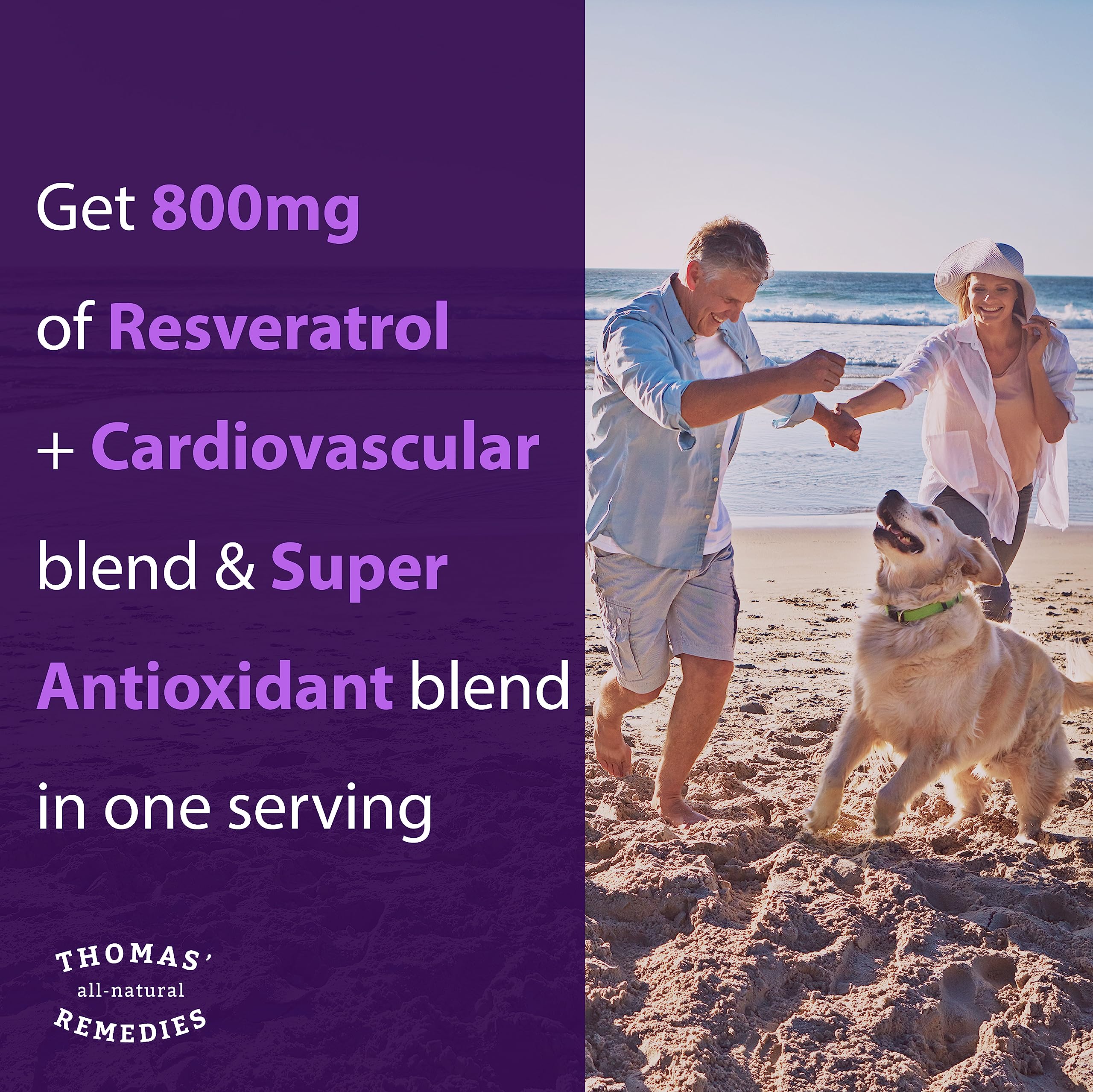 Thomas' all-natural Remedies Resveratrol 1600mg Organic Trans-Resveratrol Antioxidant Supplement with Organic Grape Seed Extract and Quercetin
