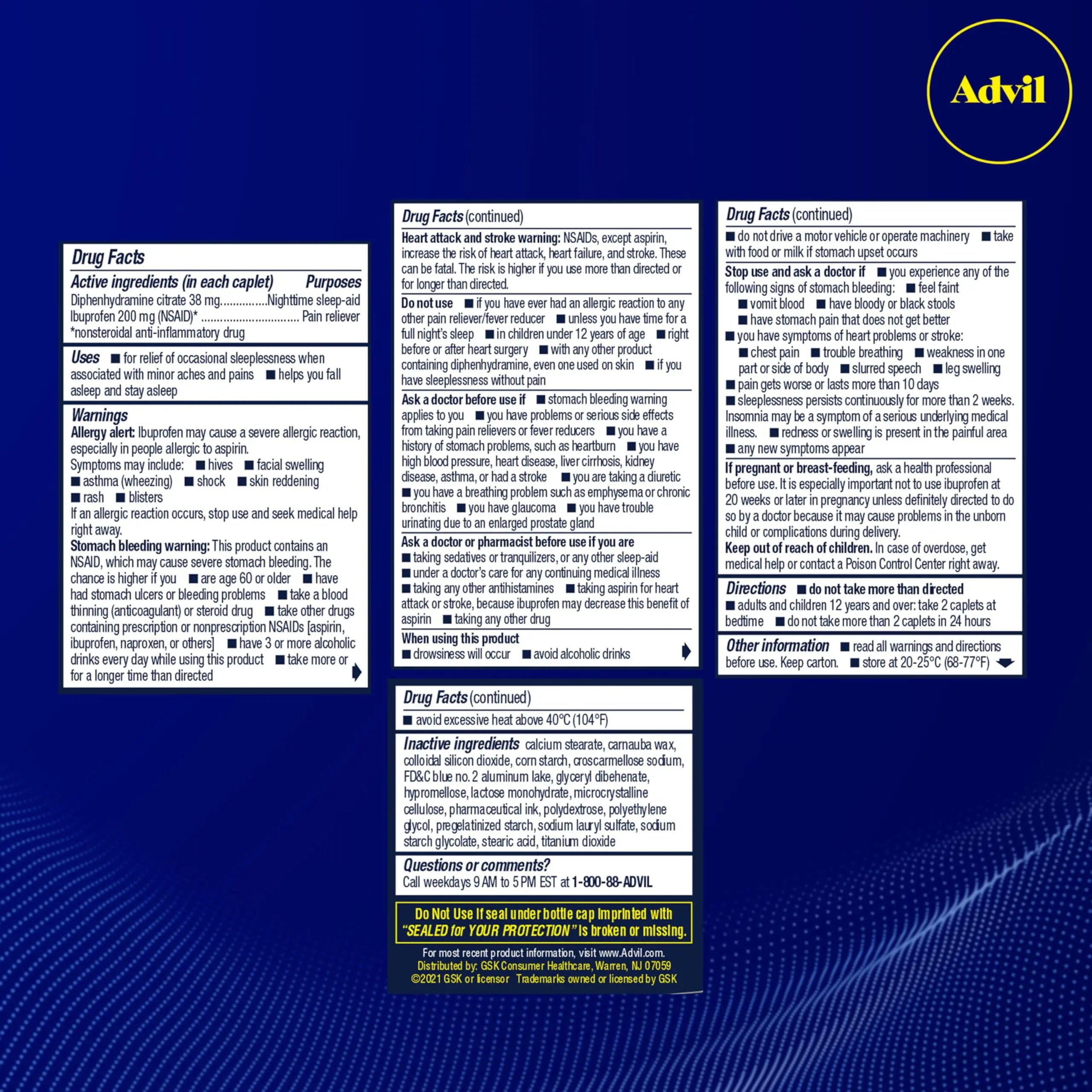 Advil PM Pain Reliever And Nighttime Sleep Aid, Pain Medicine With Ibuprofen For Pain Relief And Diphenhydramine Citrate For A Sleep Aid - 120 Coated Caplets AdvilBuy Supplements Australia