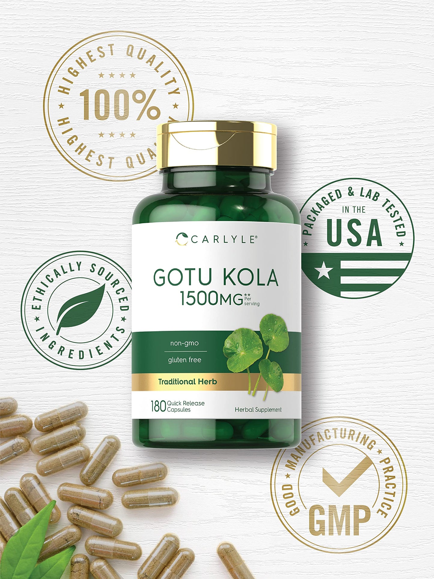 Carlyle Gotu Kola Capsules | 180 Count | Non-GMO, Gluten Free | Traditional Herb Extract