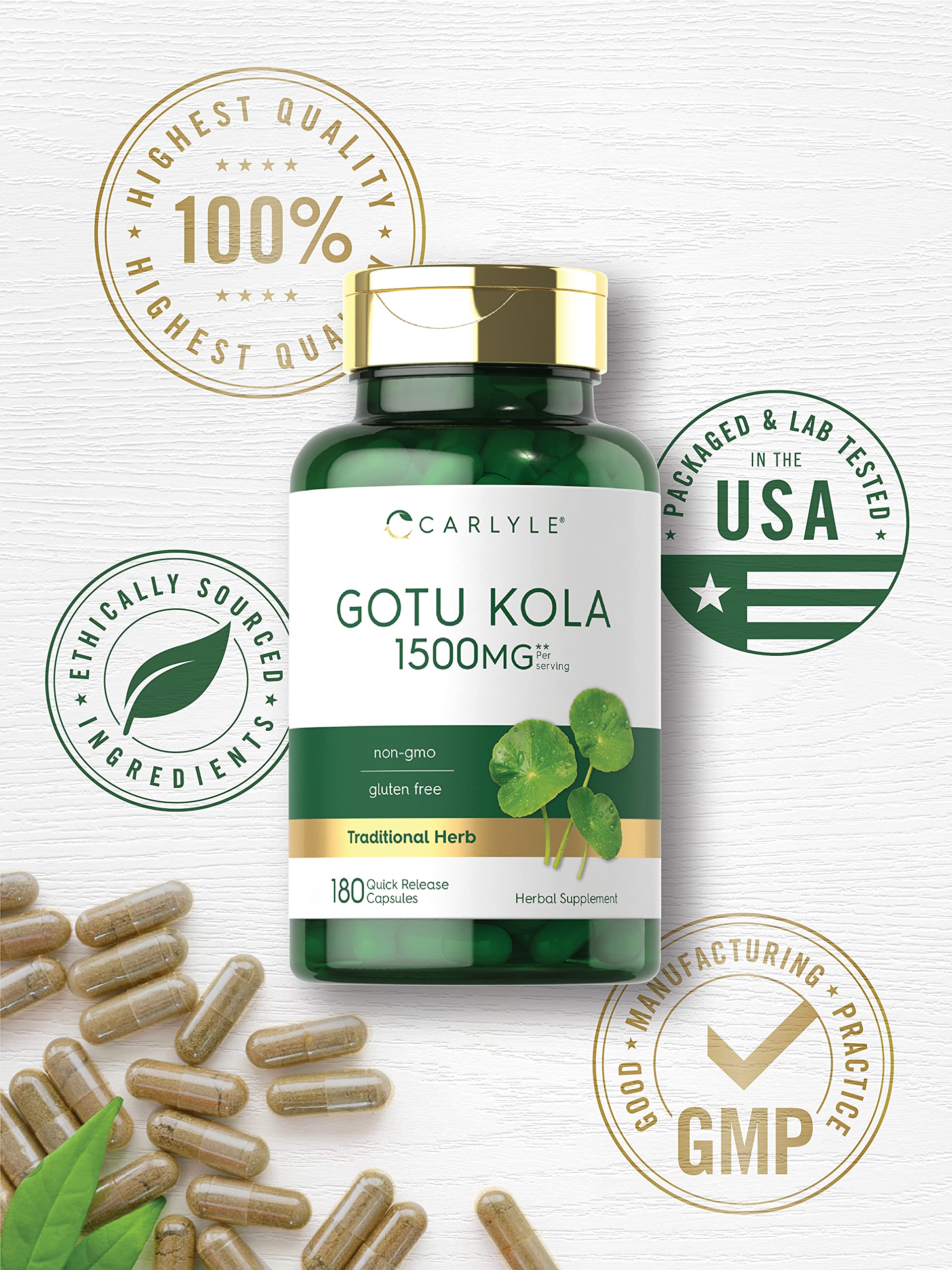 Carlyle Gotu Kola Capsules | 180 Count | Non-GMO, Gluten Free | Traditional Herb Extract