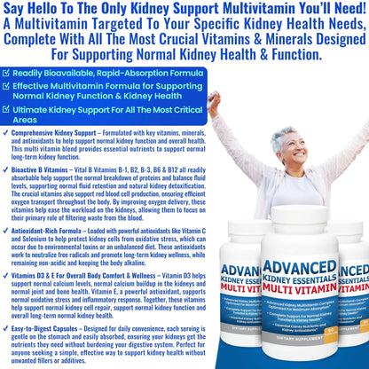 Advanced Kidney Essentials Multivitamin. Kidney Support Supplement for Complete Kidney Health. Kidney Health Supplement Kidney Restore