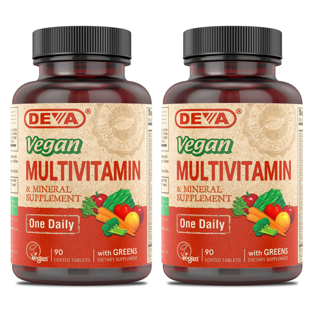 DEVA Vegan Multivitamin & Mineral Supplement with Iron 2-Pack, Spirulina, Chlorella, Ashwagandha, Broccoli & More, 90 Coated Tablets Each DEVABuy Supplements Australia