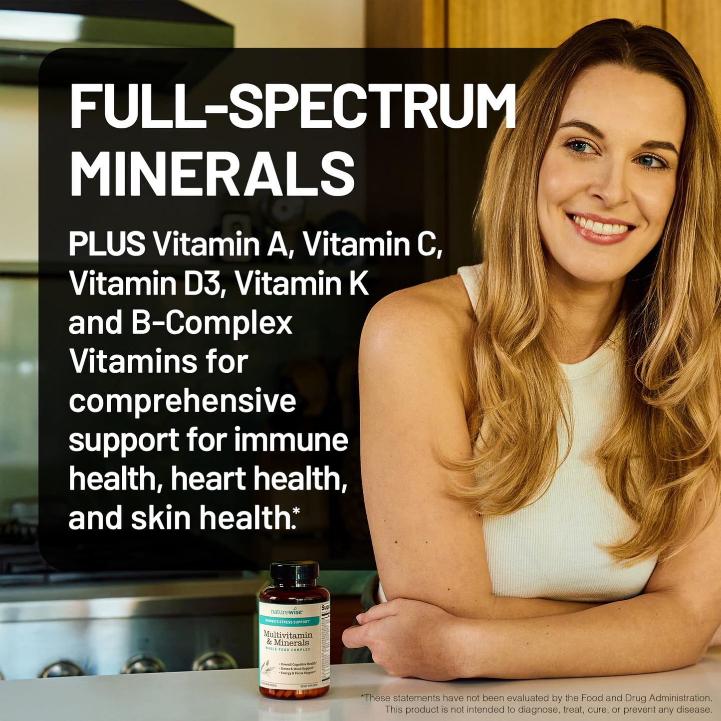 NatureWise Multivitamin for Women + Stress Support with Organic Whole Foods & Natural Minerals - B-Complex + Vitamin C + D3 K2 for Immunity, Hair, Skin & Nails - Non-GMO - 60 Capsules[30-Day Supply] NatureWise buy supplements Au