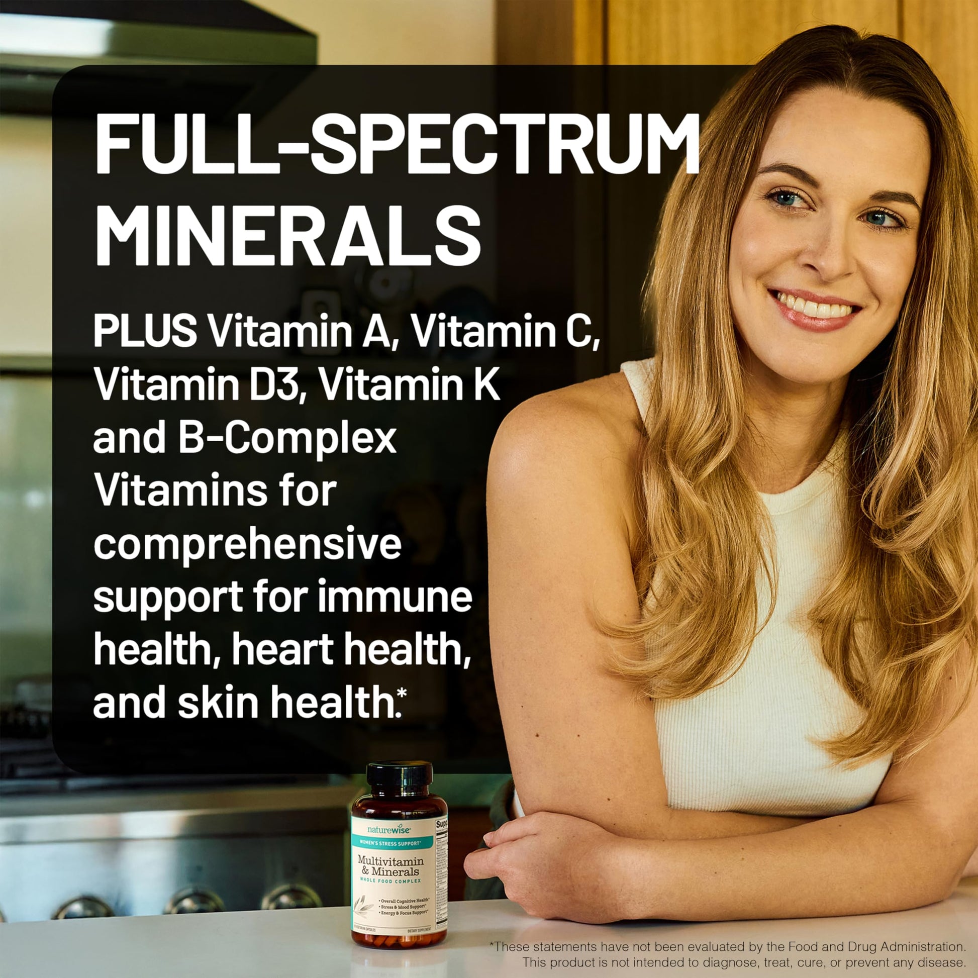 NatureWise Multivitamin for Women + Stress Support with Organic Whole Foods & Natural Minerals - B-Complex + Vitamin C + D3 K2 for Immunity, Hair, Skin & Nails - Non-GMO - 60 Capsules[30-Day Supply] NatureWise buy supplements Au