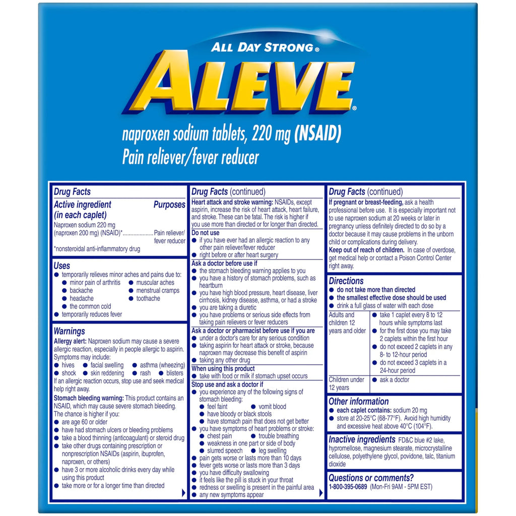 Aleve Pain Reliever & Fever Reducer Naproxen Sodium Caplets, Body and Arthritis Pain Reliever, Medicine for Adults and Children Ages 12 and Up, 60 Individual Pouches AleveBuy Supplements Australia