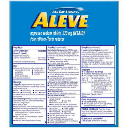 Aleve Pain Reliever & Fever Reducer Naproxen Sodium Caplets, Body and Arthritis Pain Reliever, Medicine for Adults and Children Ages 12 and Up, 60 Individual Pouches AleveBuy Supplements Australia
