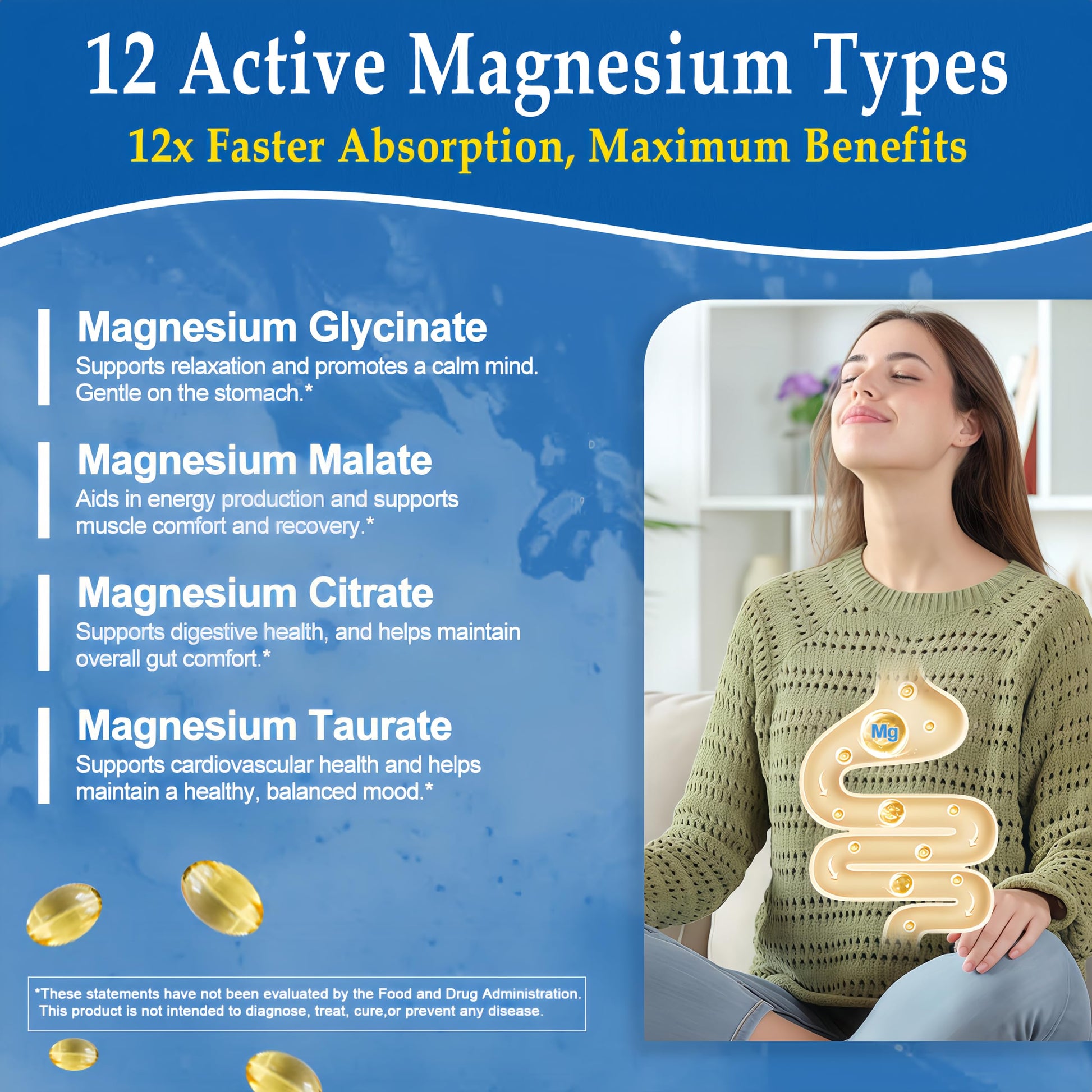 Magnesium Complex Softgels - 12-in-1 Magnesium Supplement with Glycinate,Citrate,Malate,Oxide,Taurate - High Absorption Magnesium Complex for Women & Men for Muscle, Heart, Sleep, Bone, Nerve Support JINGYAT buy supplements Au