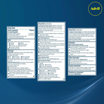 Advil Liqui-Gels Pain Reliever and Fever Reducer, Pain Medicine for Adults with Ibuprofen 200mg for Headache, Backache, Menstrual Pain and Joint Pain Relief - 200 Liquid Filled Capsules AdvilBuy Supplements Australia