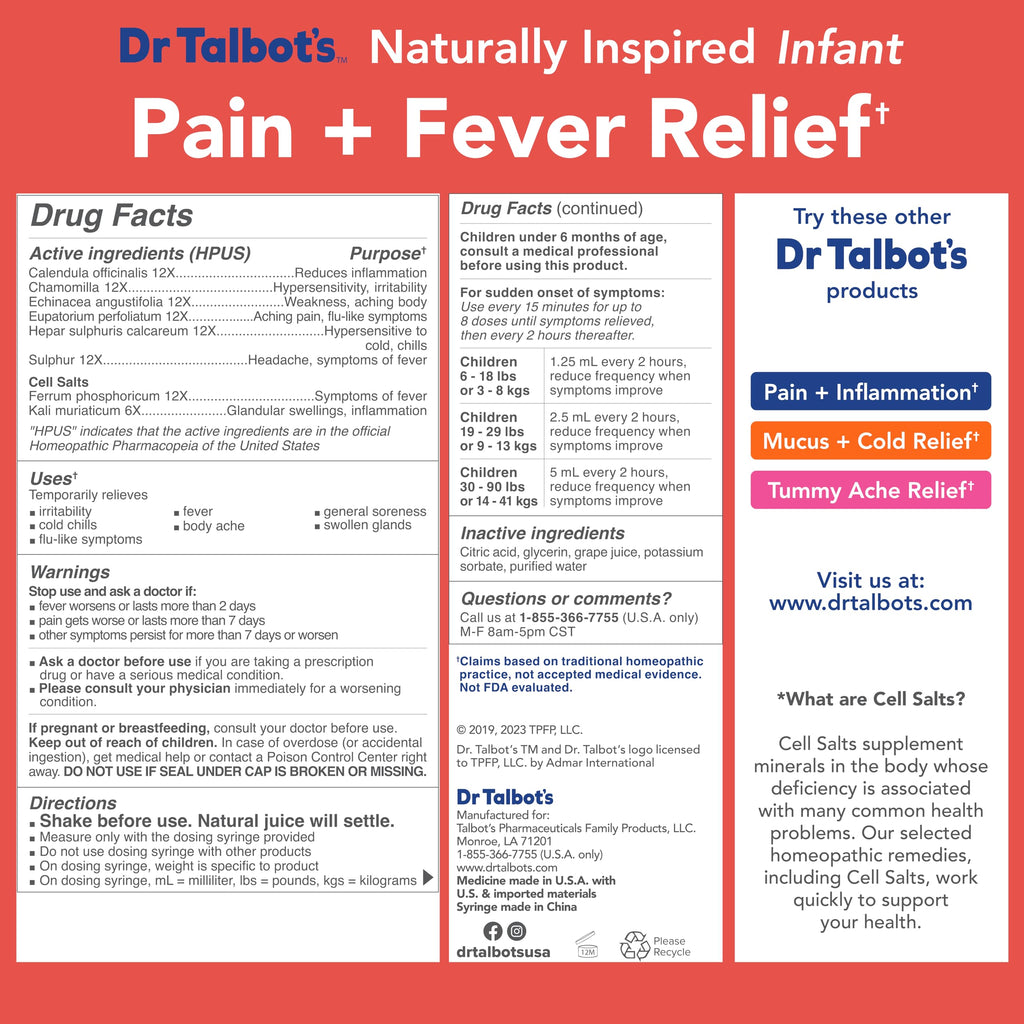 Dr. Talbot's Infant Pain and Fever Relief Liquid Medicine - 4 fl oz - 6+ Months - Grape Juice Flavor - No Alcohol, Dyes, or Parabens - Baby Essentials Dr. Talbot'sBuy Supplements Australia