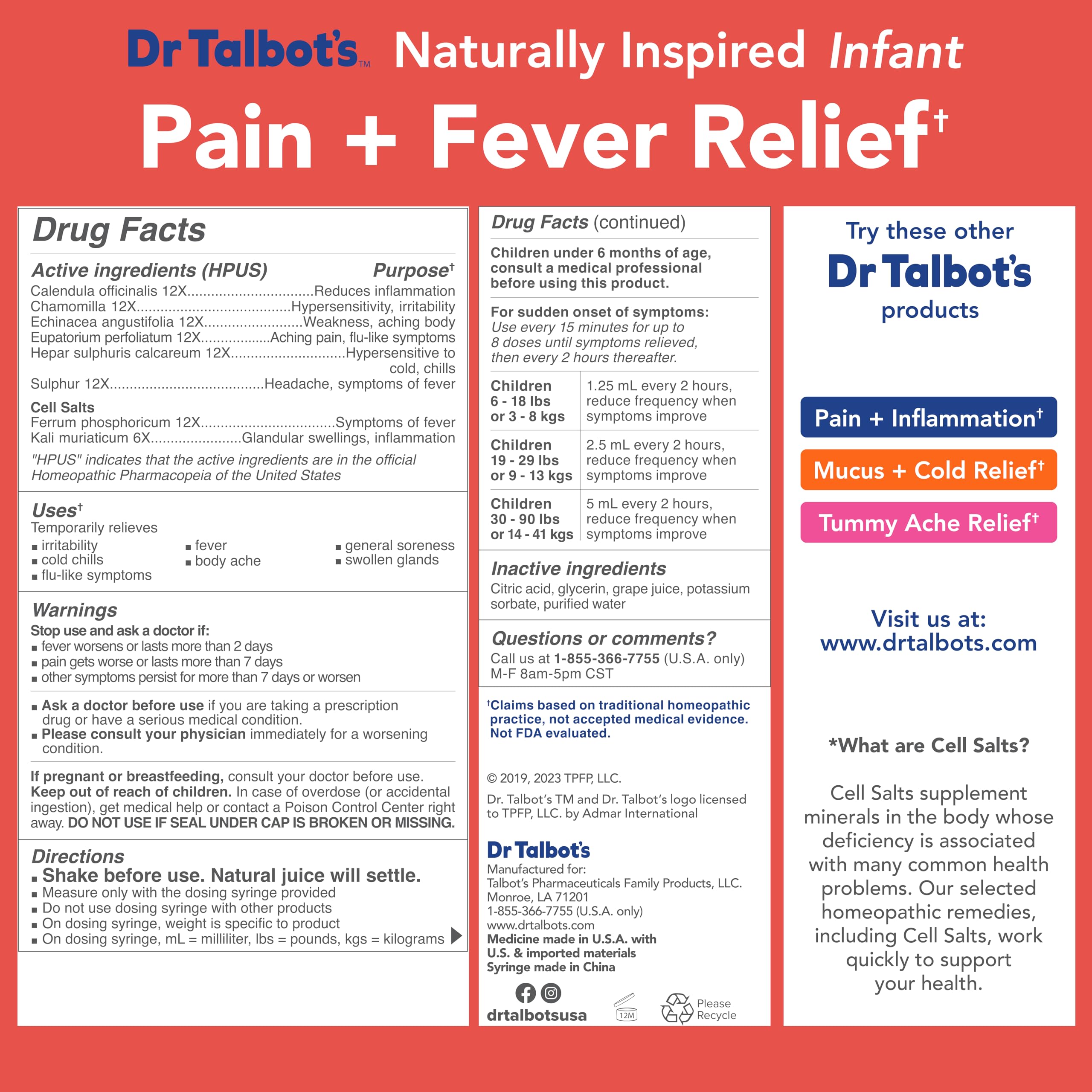 Dr. Talbot's Infant Pain and Fever Relief Liquid Medicine - 4 fl oz - 6+ Months - Grape Juice Flavor - No Alcohol, Dyes, or Parabens - Baby Essentials Dr. Talbot'sBuy Supplements Australia