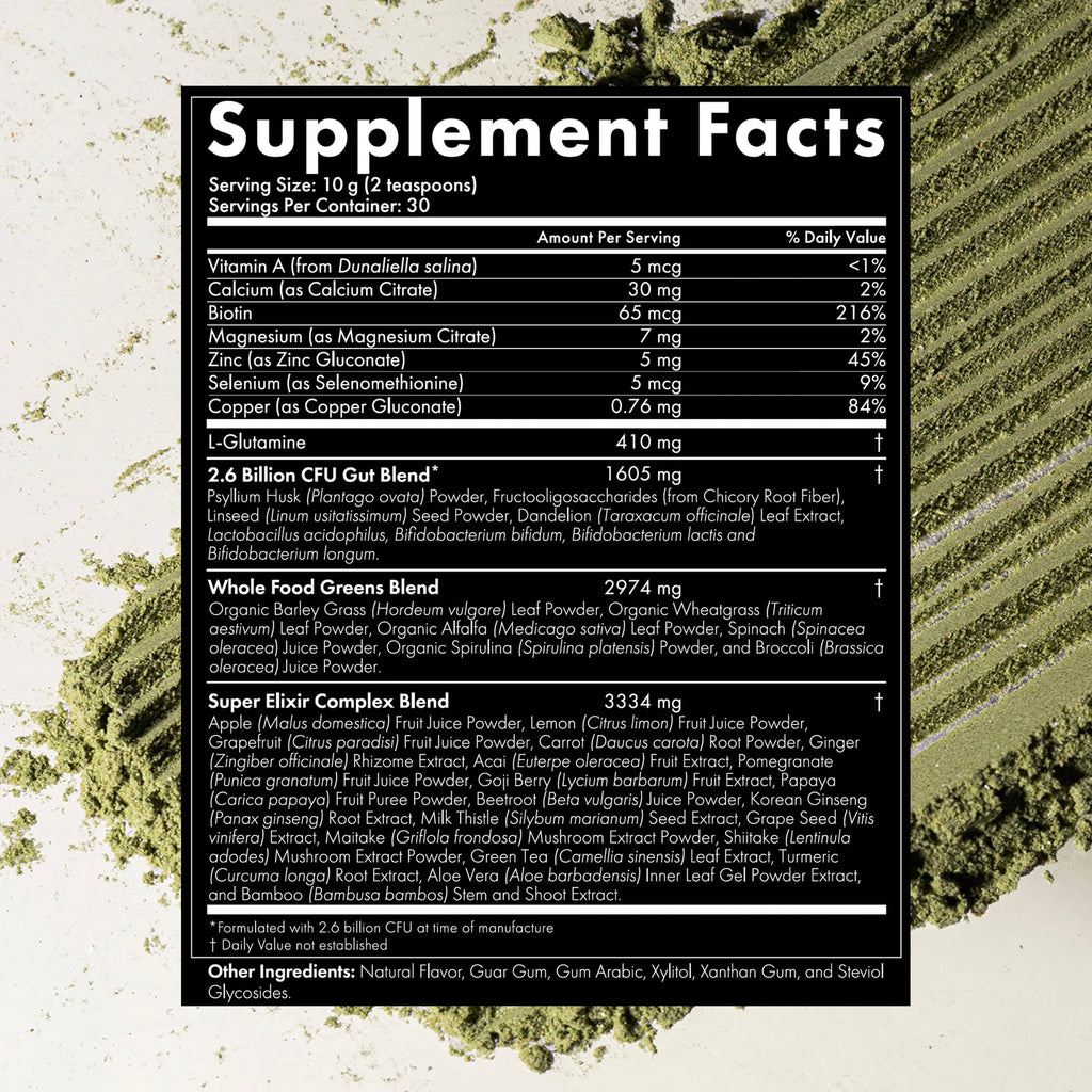 WelleCo The Super Elixir Daily Greens Powder, Probiotic Drink Mix with Whole Foods, Gluten Free, Vegan Gut Health Powder, Energy, Immunity, Healthy Skin, Hair & Nails (300g, Lemon Ginger) WelleCo buy supplements Au