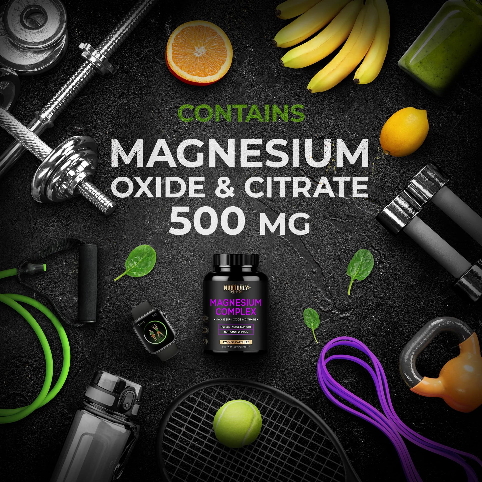Magnesium Citrate & Oxide 500mg Complex Supplement - High Absorption Maximum Strength - Helps Support Bone Density and Strength, Muscles, Energy and Sleep - 120 Vegan Capsules NURTURLY buy supplements Au