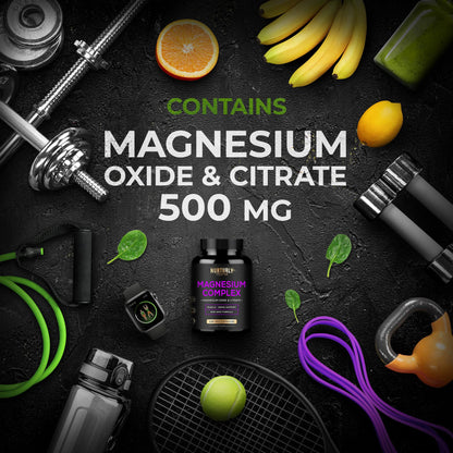 Magnesium Citrate & Oxide 500mg Complex Supplement - High Absorption Maximum Strength - Helps Support Bone Density and Strength, Muscles, Energy and Sleep - 120 Vegan Capsules NURTURLY buy supplements Au