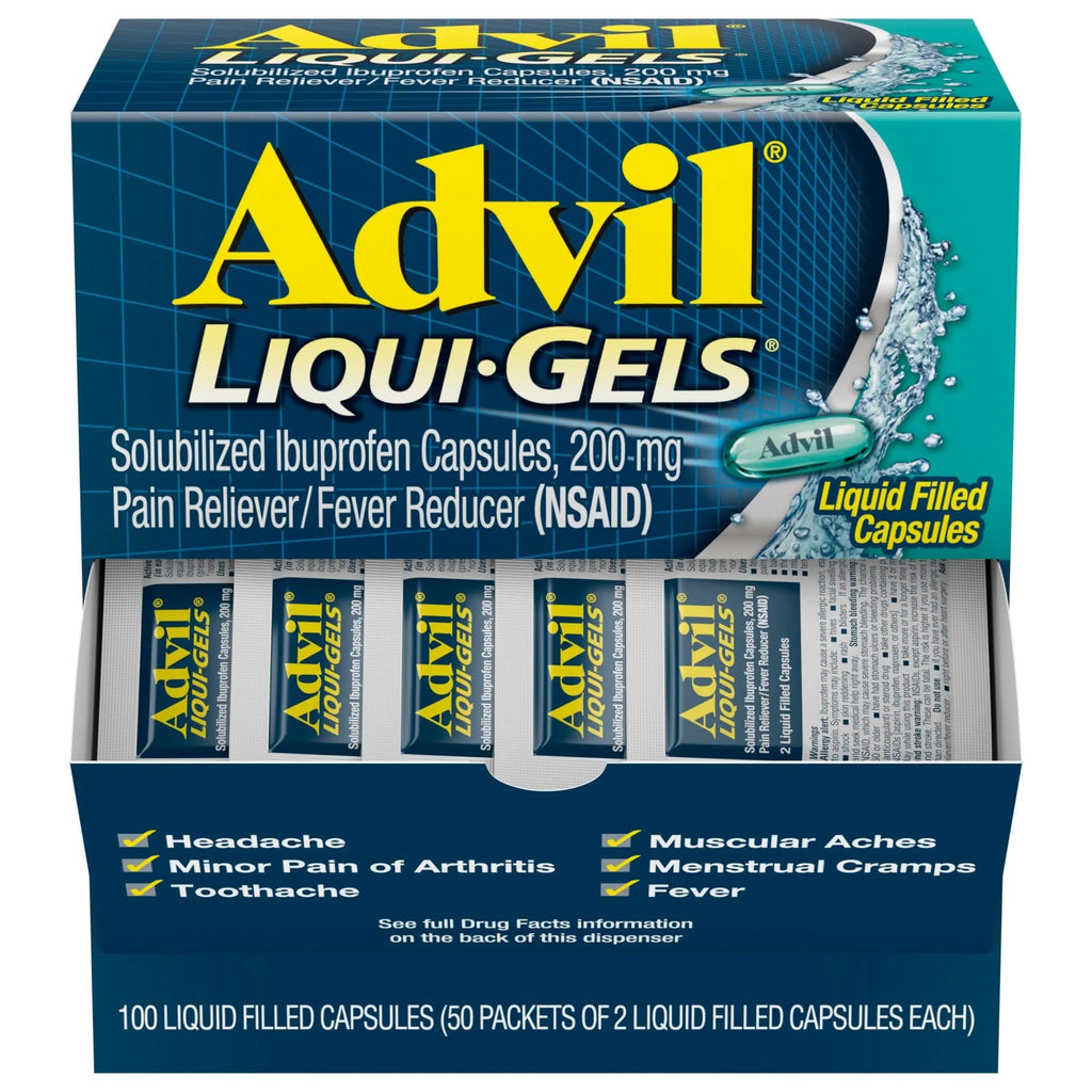 Advil Liqui-Gels Pain Reliever and Fever Reducer, Pain Medicine for Adults with Ibuprofen 200mg for Headache, Backache, Menstrual Pain and Joint Pain Relief - 50x2 Liquid Filled Capsules AdvilBuy Supplements Australia
