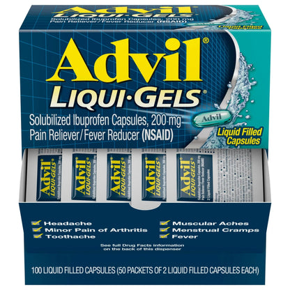 Advil Liqui-Gels Pain Reliever and Fever Reducer, Pain Medicine for Adults with Ibuprofen 200mg for Headache, Backache, Menstrual Pain and Joint Pain Relief - 50x2 Liquid Filled Capsules AdvilBuy Supplements Australia