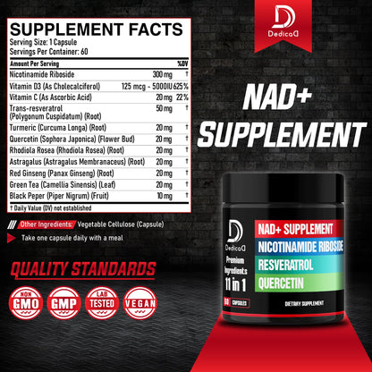 DEDICAD 11in1 NAD Supplement with Nicotinamide Riboside, Quercetin, Resveratrol and 8 More - 2 Month Supply DEDICAD buy supplements Au