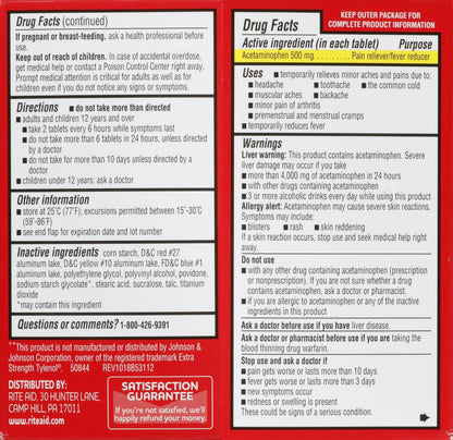 Rite Aid Extra Strength Acetaminophen Easy Tabs Tablets, 500 mg - 100 Count | Pain Reliever & Fever Reducer | Migraine Relief Products | Joint Pain Relief | Muscle Pain Relief | Menstrual Pain Relief Rite AidBuy Supplements Australia