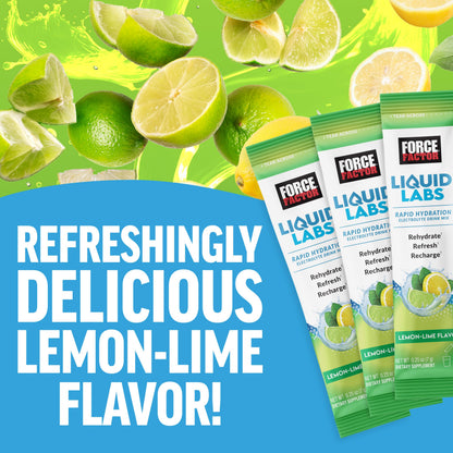 Force Factor Liquid Labs Electrolytes Powder Packets—Lemon Lime—Hydration Packets to Make Electrolyte Water with 5 Essential Electrolytes, Vitamins, Minerals