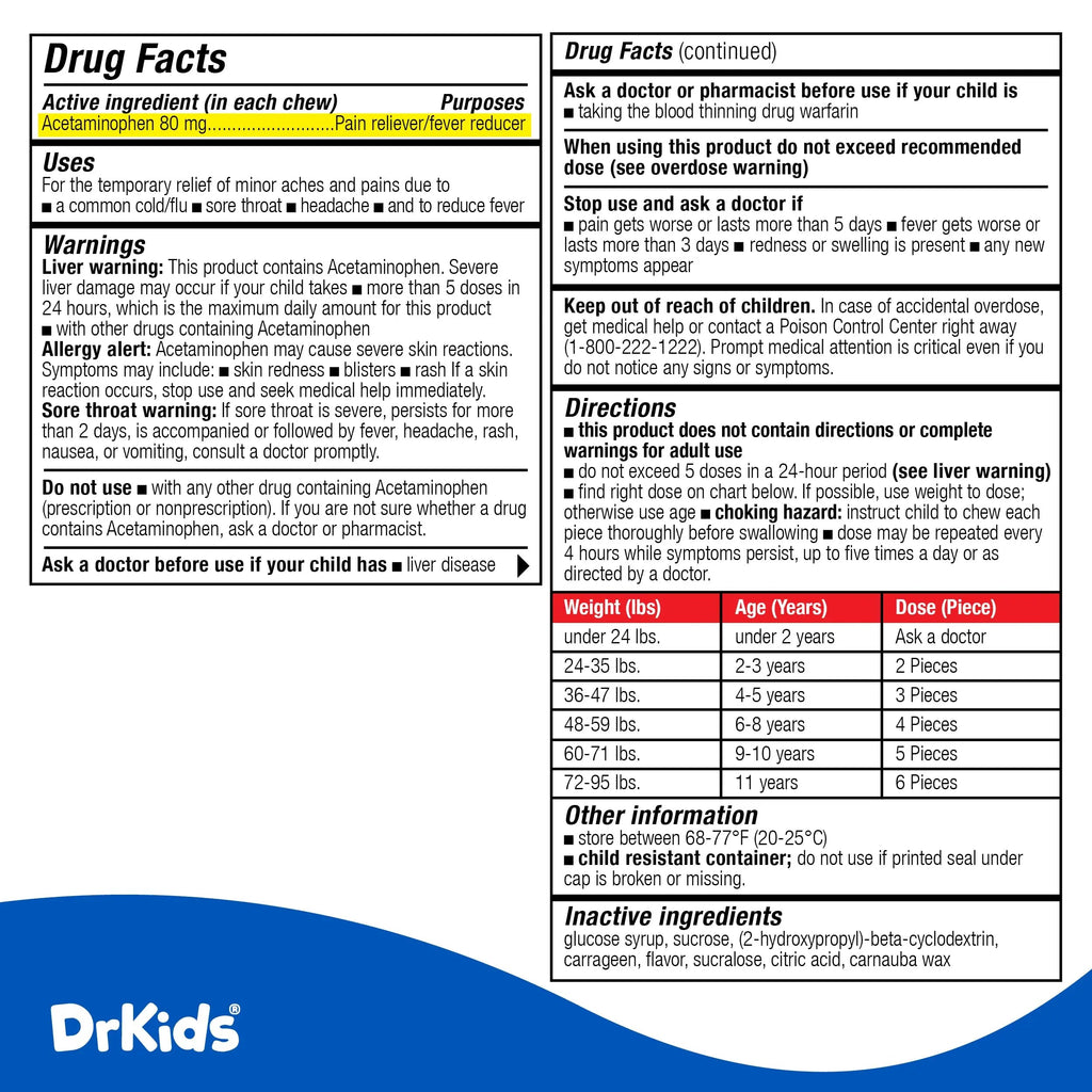 Dr. Kids Children’s Pain and Fever Chewable Gels – Pain Relief and Fever Reducer for Kids Ages 2–11, 80 mg Chewable Acetaminophen for Headache, Sore Throat, Cold & Flu, Pineapple Flavor, 24 Count Dr. KidsBuy Supplements Australia