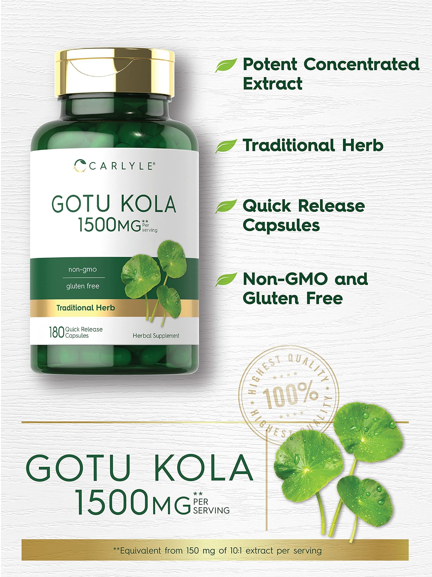 Carlyle Gotu Kola Capsules | 180 Count | Non-GMO, Gluten Free | Traditional Herb Extract